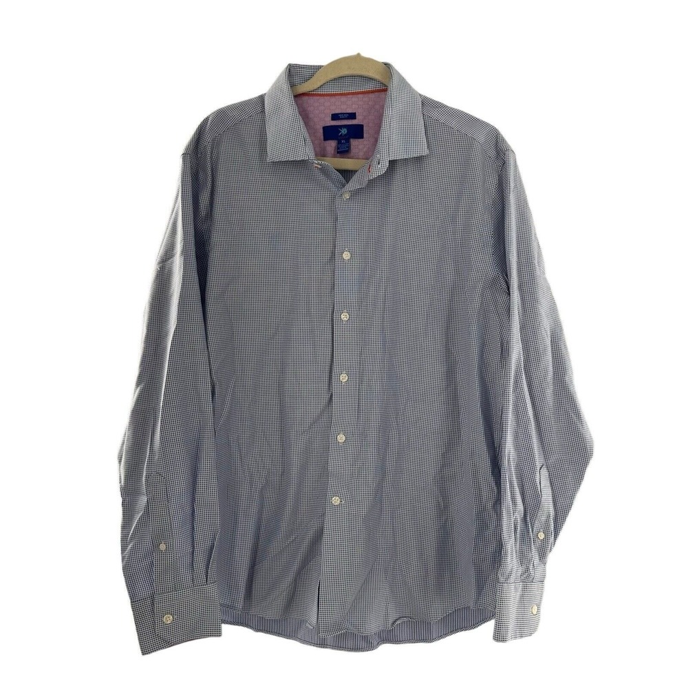 Egara‎ Mens Non-Iron Slim Fit Dress Shirt XL Blue Check Cotton Preppy Travel